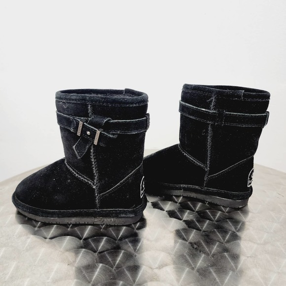 Bearpaw Val Toddler Black Cow Suede Boots Size 9 Winter Sherpa Shearling EUC - Picture 8 of 13